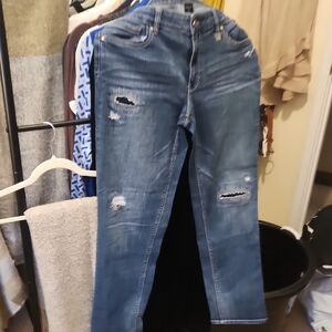 White House Black Market Distressed Blue Ankle Jeans
